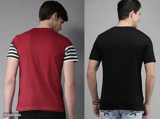 Reliable Multicoloured Cotton Blend Self Pattern Round Neck Tees For Men-thumb2