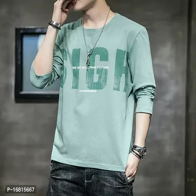 Reliable Green Cotton Blend Printed Round Neck Tees For Men