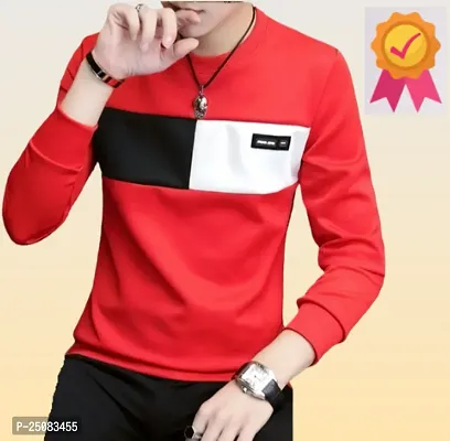 Reliable Red Cotton Blend Self Pattern Round Neck Tees For Men-thumb0