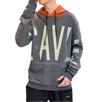 Stylish Grey Cotton Blend Printed Hooded Tees For Men-thumb1