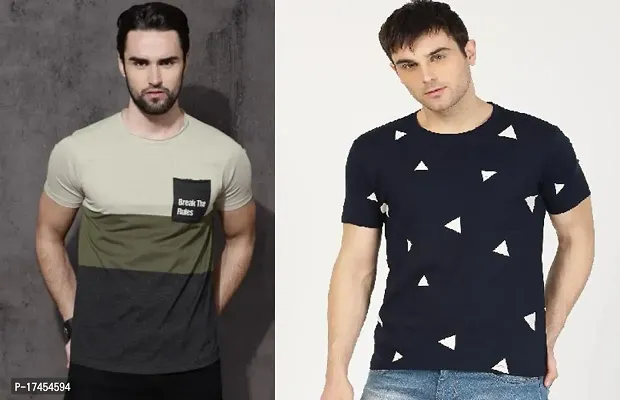 Reliable Multicoloured Polycotton Self Pattern Round Neck Tees For Men-thumb0