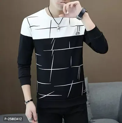 Reliable Black Cotton Blend Self Pattern Round Neck Tees For Men-thumb2