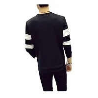 Reliable Black Cotton Blend Striped Round Neck Tees For Men-thumb1