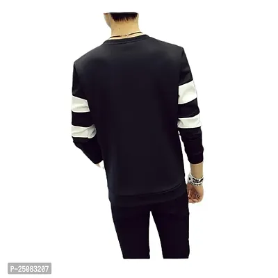 Reliable Black Cotton Blend Striped Round Neck Tees For Men-thumb2