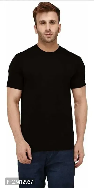 Reliable Black Polyester Solid Round Neck Tees For Men-thumb0