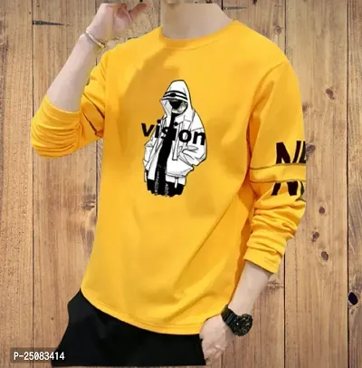 Reliable Yellow Cotton Blend Printed Round Neck Tees For Men-thumb0