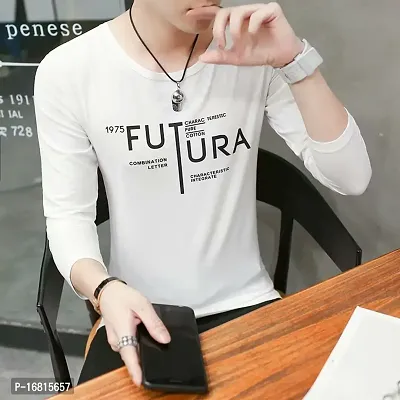 Reliable White Cotton Blend Printed Round Neck Tees For Men-thumb3