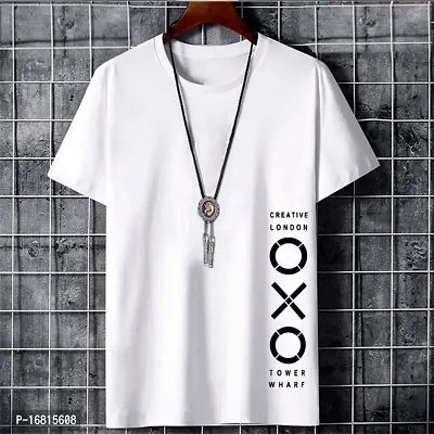 Reliable White Cotton Blend Printed Round Neck Tees For Men-thumb0