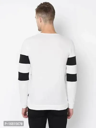 Reliable White Cotton Blend Striped Round Neck Tees For Men-thumb2