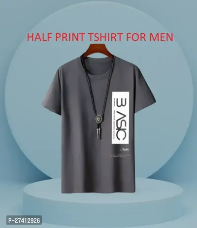 Reliable Grey Polyester Printed Round Neck Tees For Men