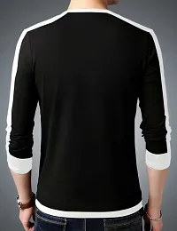 Stylish Cotton Blend Black Printed Round Neck Tees Long Sleeves For Men-thumb1