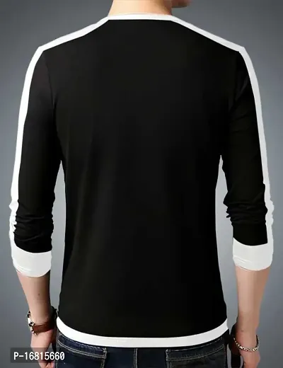 Stylish Cotton Blend Black Printed Round Neck Tees Long Sleeves For Men-thumb2