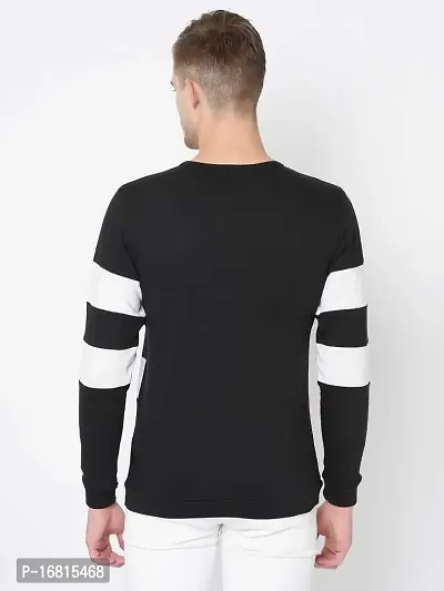 Reliable Black Cotton Blend Striped Round Neck Tees For Men-thumb2