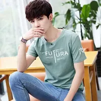 Reliable Green Cotton Blend Printed Round Neck Tees For Men-thumb2