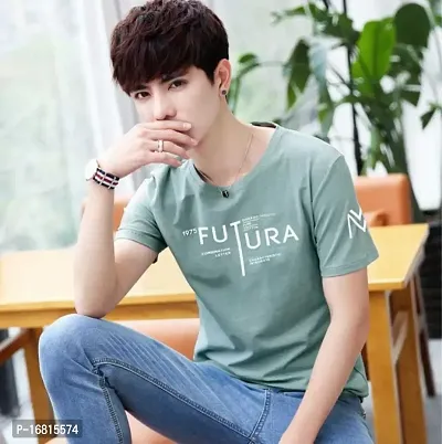 Reliable Green Cotton Blend Printed Round Neck Tees For Men-thumb3