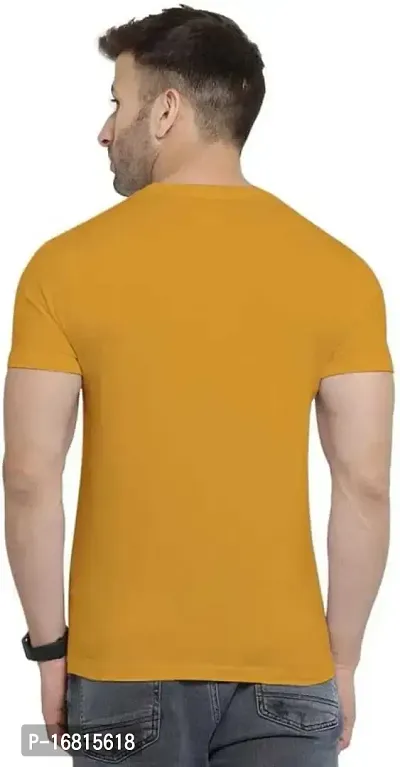 Stylish Cotton Blend Yellow Solid Round Neck Tees Short Sleeves For Men-thumb2