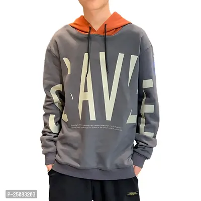Stylish Grey Cotton Blend Printed Hooded Tees For Men