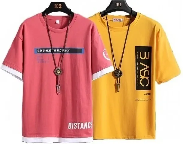 Multicoloured Short-sleeve Round Neck Comfortable Tees for Men