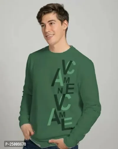 Elegant Green Fleece Printed Long Sleeves Sweatshirt For Men