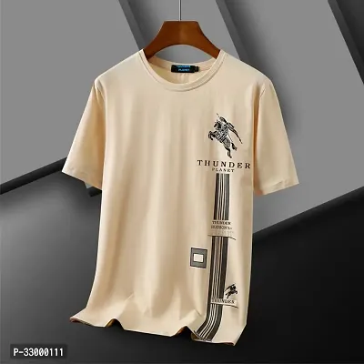 Comfortable Khaki Cotton Blend Tees For Men-thumb0