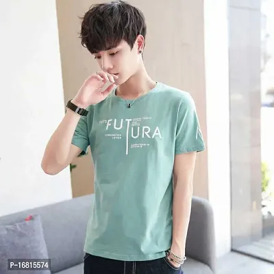 Reliable Green Cotton Blend Printed Round Neck Tees For Men