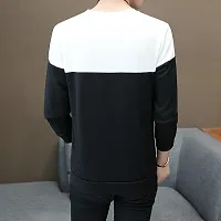 Reliable Black Cotton Blend Self Pattern Round Neck Tees For Men-thumb1