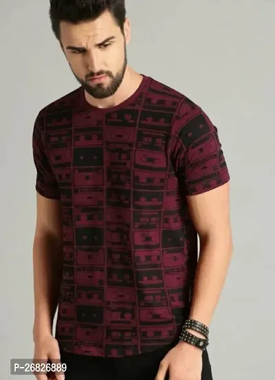 Stylish Cotton Blend Maroon Printed T-Shirt For Men-thumb0