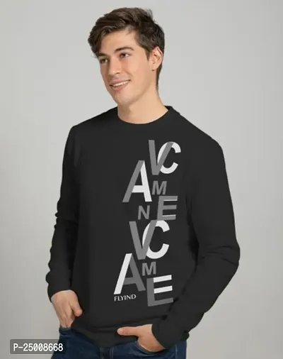 Elegant Black Fleece Printed Long Sleeves Sweatshirt For Men