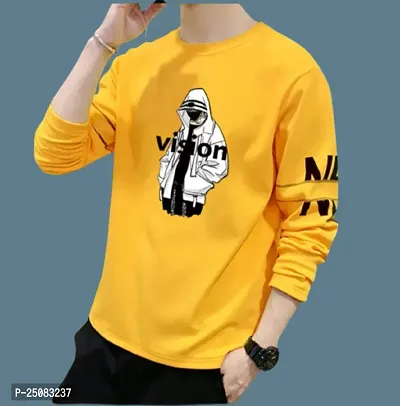 Reliable Yellow Cotton Blend Printed Round Neck Tees For Men-thumb0