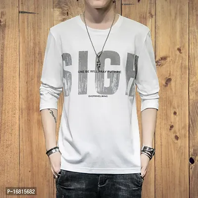 Reliable White Cotton Blend Printed Round Neck Tees For Men-thumb0