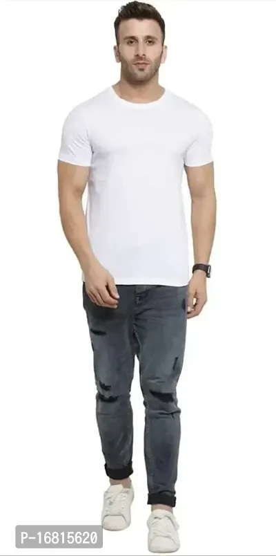 Reliable White Cotton Blend Printed Round Neck Tees For Men-thumb3