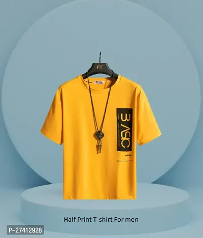Reliable Yellow Polyester Printed Round Neck Tees For Men