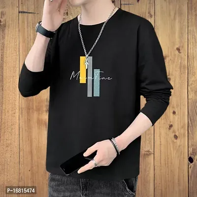 Reliable Black Cotton Blend Self Pattern Round Neck Tees For Men