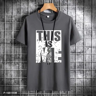 Reliable Grey Cotton Blend Printed Round Neck Tees For Men-thumb0