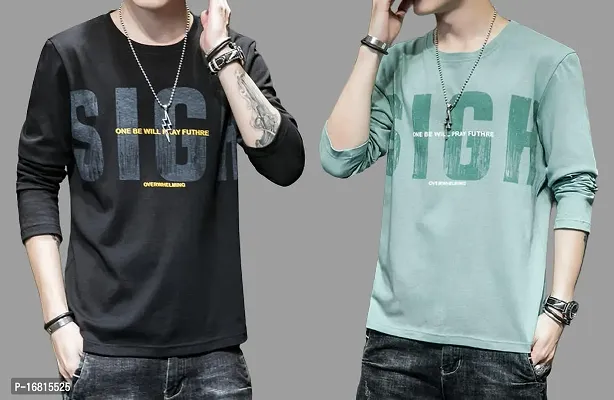 Reliable Multicoloured Cotton Blend Printed Round Neck Tees For Men