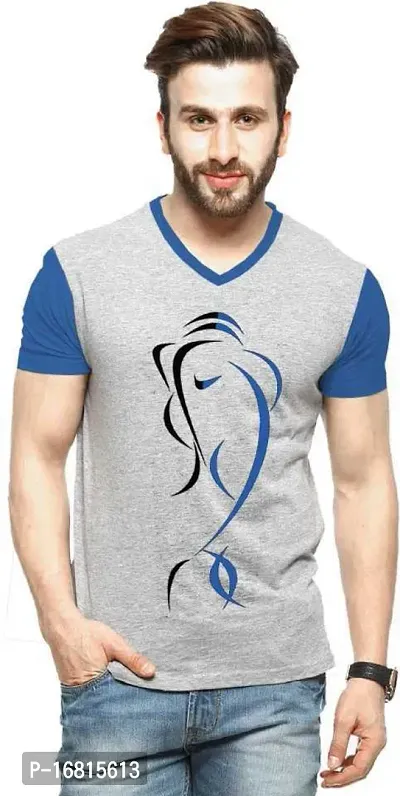 Reliable Blue Cotton Blend Printed Round Neck Tees For Men-thumb0