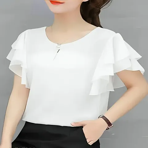 Solid Top with Ruffle Sleeve