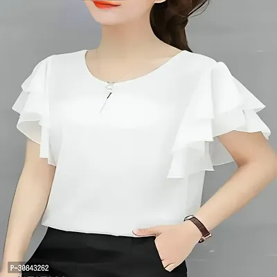 Stylish White Polyester Top For Women-thumb0