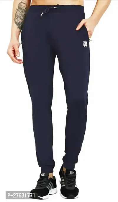 Fabulous Navy Blue Nylon Self Pattern Track Pants For Men-thumb0