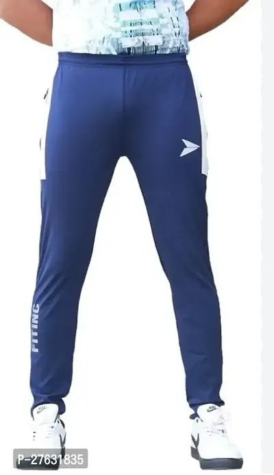 Fabulous Blue Nylon Self Pattern Track Pants For Men-thumb0