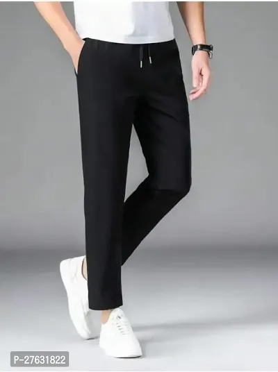 Fabulous Black Nylon Solid Track Pants For Men-thumb0