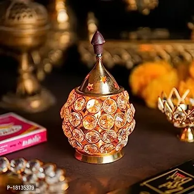 Small Crystal Akhand Diya for Pooja Home Diwali Deepak Pooja Mandir Decoration Items Light Lamp Lantern Oil Deep Gift 3 X 3 X 5.5 Inch-thumb0