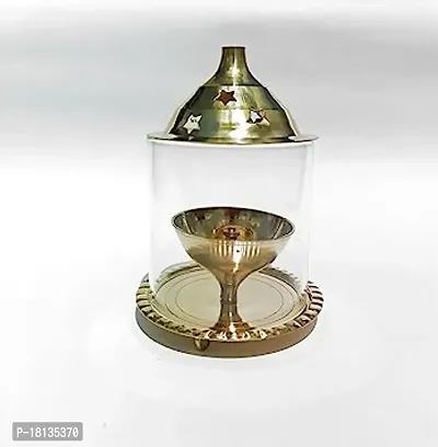 Akhand Diya I Decorative Brass and Borosilicate Glass Casing Oil Lamp for Your Home