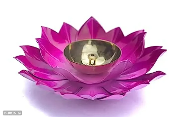6 inches Lotus Brass Diya for Puja with Gold Stand  Medium Size Akhand Jyoti Diya for Pooja Room Handcrafted Camphor and Oil Lantern Kamal Shaped Lamp for Home Decoration  Pink-thumb0