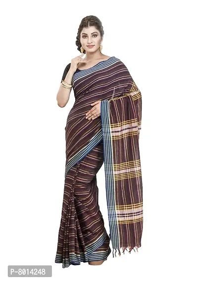 Gramin An West Bengal Govt Enterprise Handspun And Handwoven Khadi Women's Muslin Saree (Brown)-thumb2