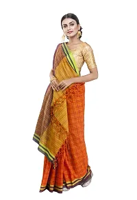 Gramin An West Bengal Govt Enterprise Handspun And Handwoven Khadi Women's Pure Muslin Saree (Orange)-thumb2