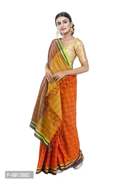 Gramin An West Bengal Govt Enterprise Handspun And Handwoven Khadi Women's Pure Muslin Saree (Orange)-thumb3