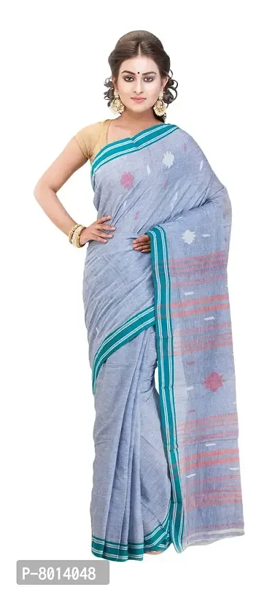 Gramin Women's Khadi Pure Muslin Saree Without Blouse Piece (487_Blue)