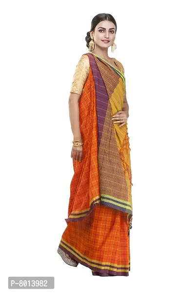 Gramin An West Bengal Govt Enterprise Handspun And Handwoven Khadi Women's Pure Muslin Saree (Orange)-thumb4