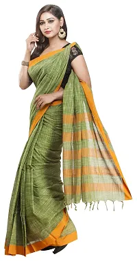 Gramin An West Bengal Govt Enterprise Handspun And Handwoven Khadi Women's Pure Muslin Saree (Green)-thumb3